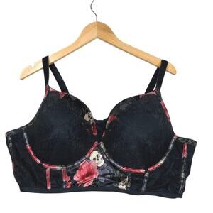Torrid XO Plunge Corset Push Bra in Skull Floral Print women's Plus Size 48D